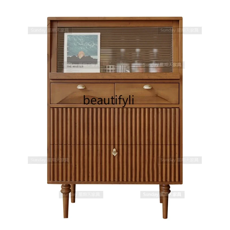 

P Solid wood retro side cabinet household medieval light luxury dining side cabinet wabi sandy wind locker