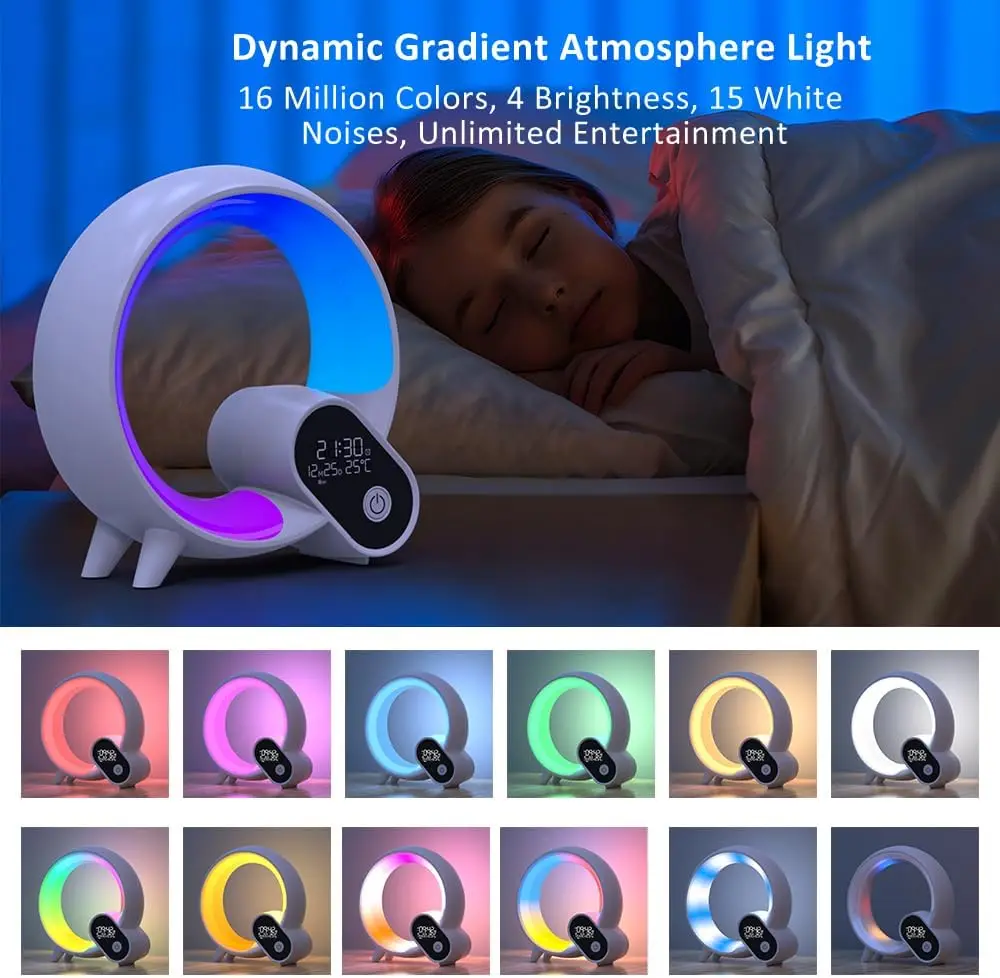 Aplicativo inteligente acordar led night light bluetooth alto-falante controle remoto nascer do sol despertador cabeceira crianças sono rgb acordar luz