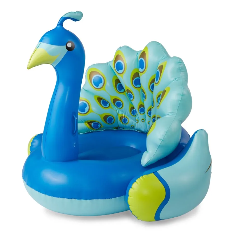 90705 Inflatable Peacock Giant Swimming Pool Float with Backrest, Blue