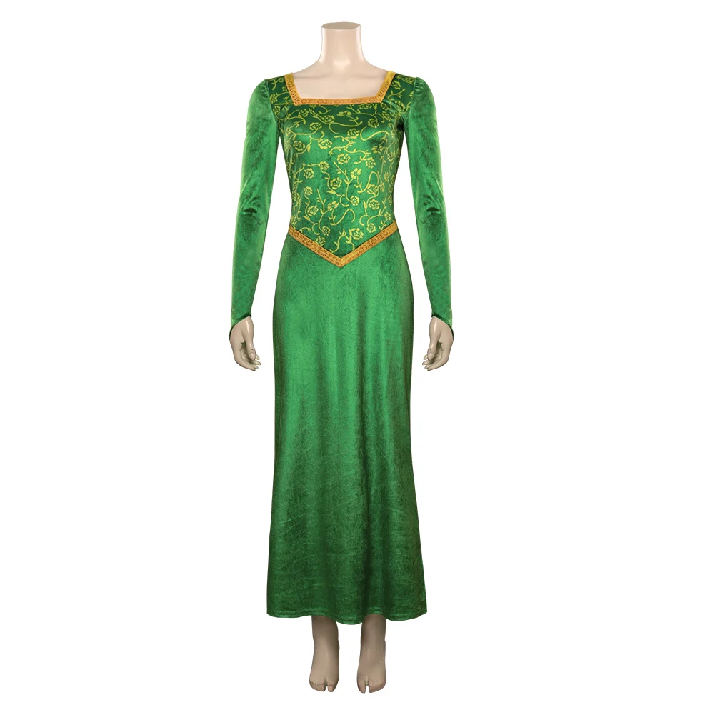 Fiona Princess Cosplay Costume Famele Girls Fantasia Green Long Party Dress Roleplay Outfits Halloween Carnival Disguise Suit