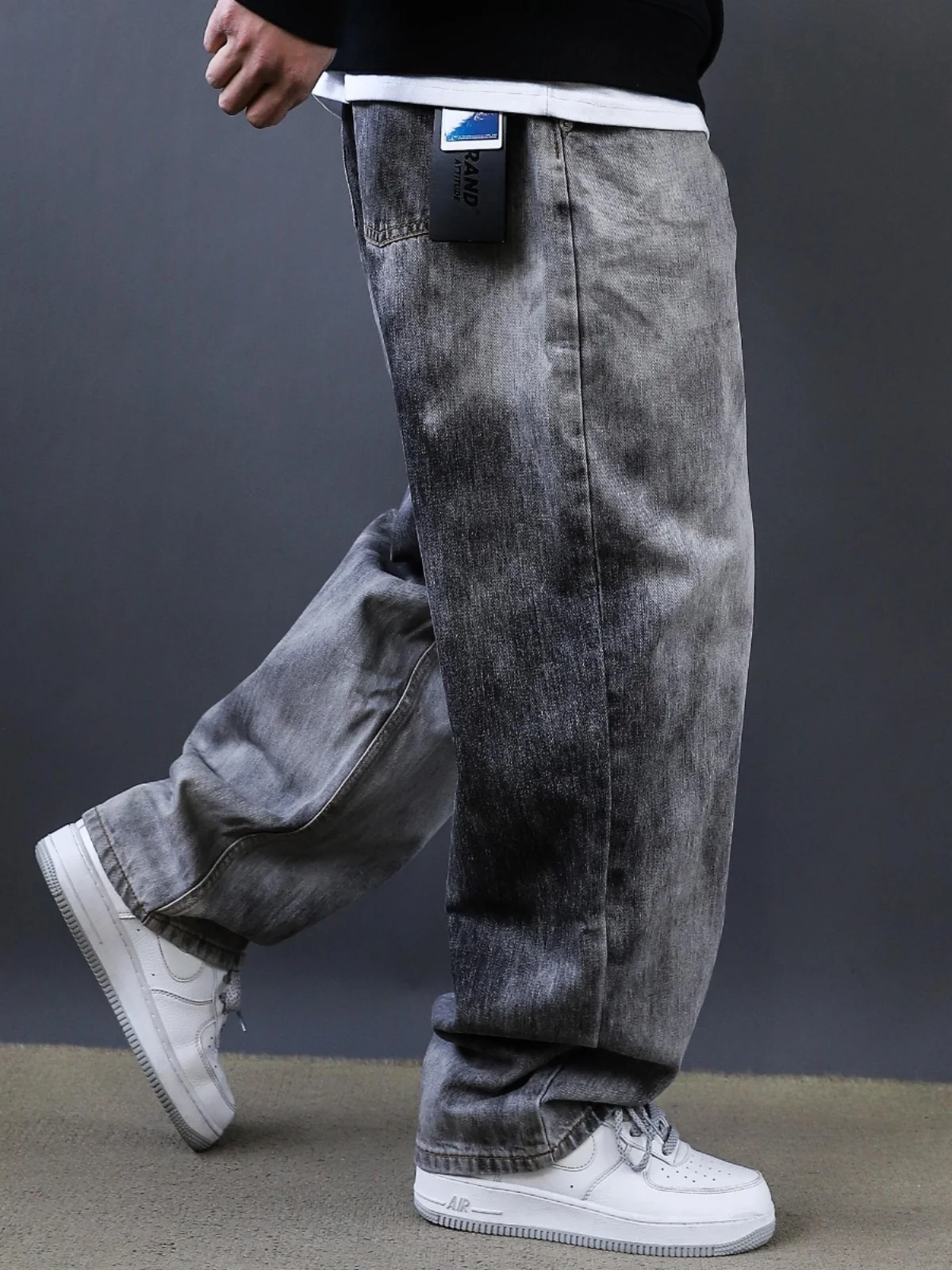 

Retro American Washed Snowflake Men's Loose Straight Leg Jeans Trendy High Street Vibe Casual Wear Spring Autumn Long Pants