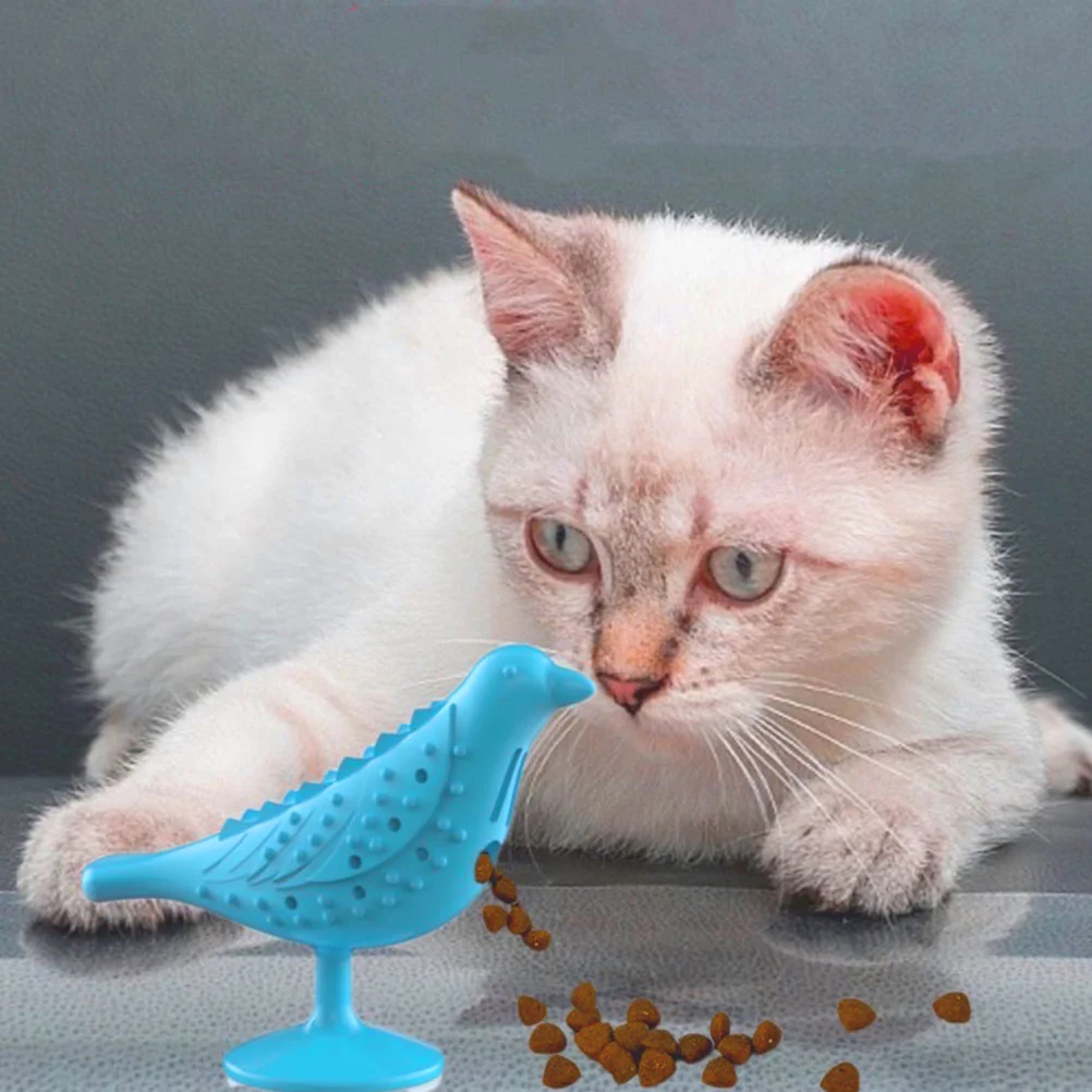 Cat Leaking Toy Teaser Teeth Cleaning Pet Bite Resistant Plaything Kitten Interactive Chewing Bird Shape TPE Safe