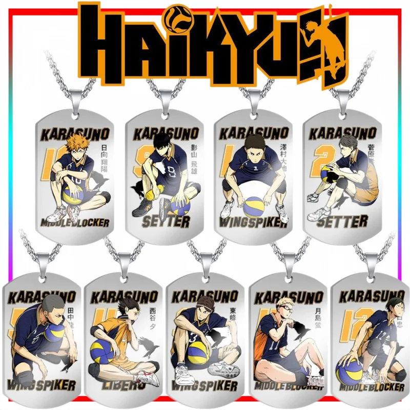 

New Haikyuu!! Stainless Steel Necklace Cartoon Hinata Shoyo Color-Printed Pendant Anime Merchandise Holiday Gift Trendy Toys