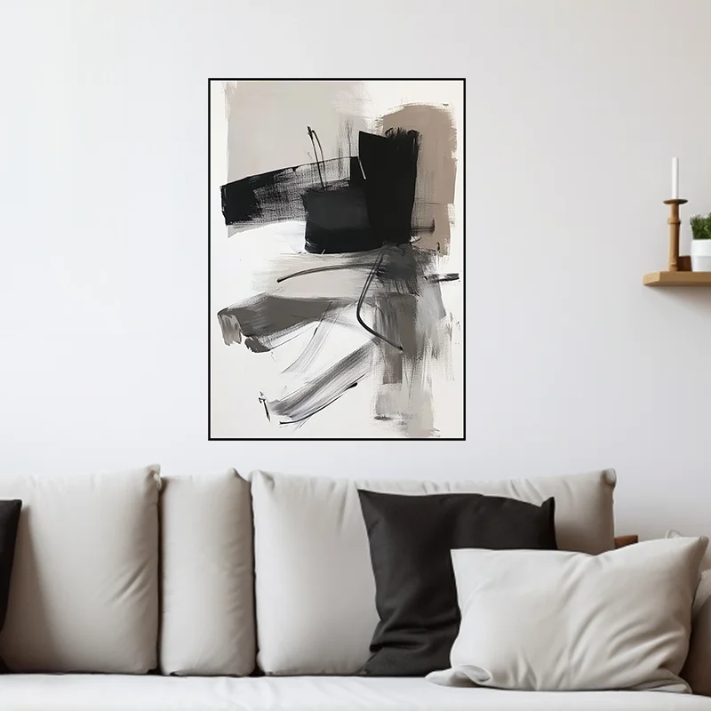 

100% Hand-Painted Abstract Black And White Oil Painting On Canvas For Home Decoration Living Room Wall High-End Hanging Image