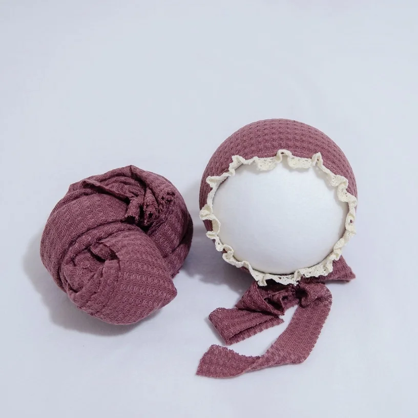 Baby Beanie Hat Boy Girl Lace Hat+Stretch Wrap Blanket Newborn Photography Props Cap