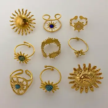 Uworld Guldfärgad Sunshine Ring Full Sunburst Ring Rising Sun Elegant Celestial Jewelry Stapelbar Ring Gåva Fru 6 best sales Sunburst ring - №3