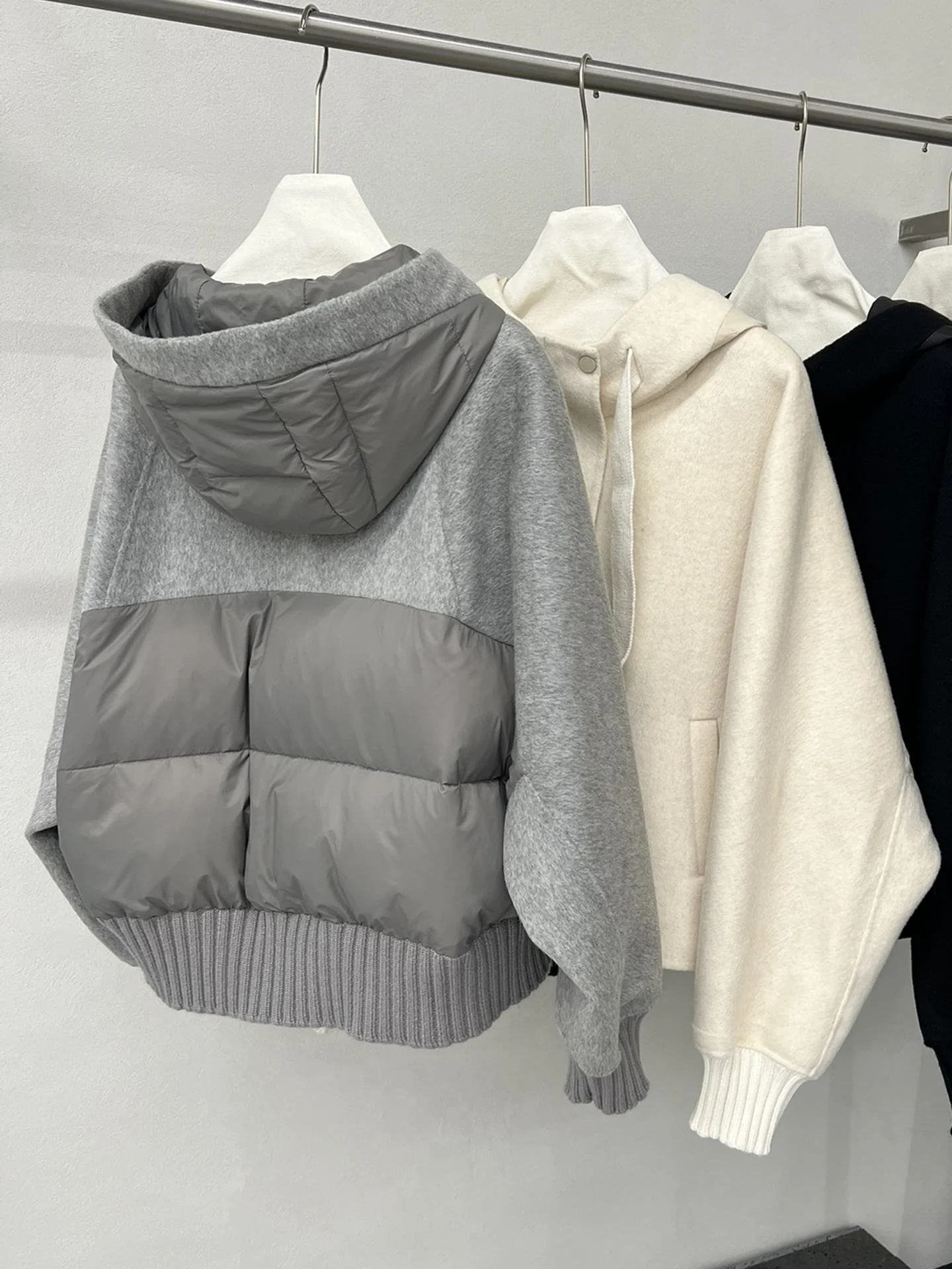 Novo outono e inverno de alta qualidade casual com capuz casaco de lã australiano com pato branco elegante para baixo