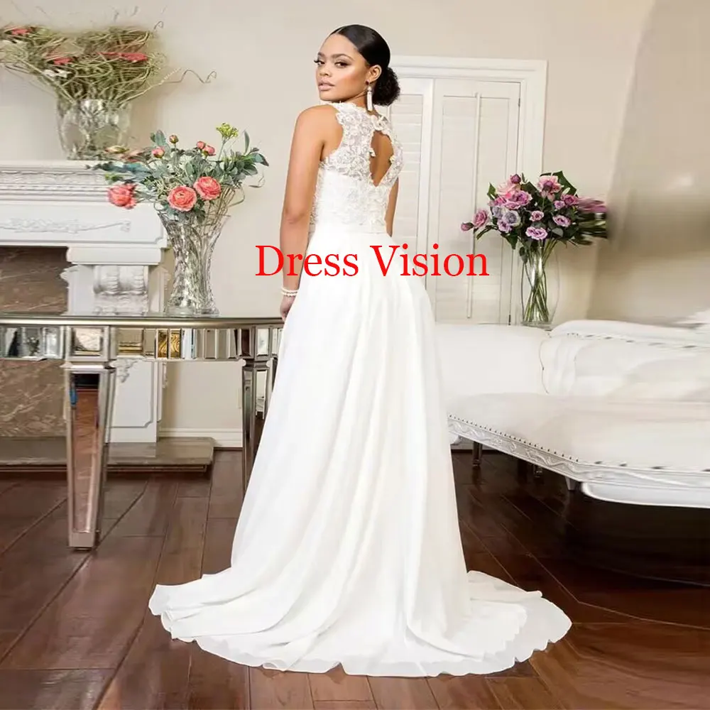 Wedding Dresses Lace Appliques O Neck Sleeveless Long Chiffon Dress With Side Slit Bridal Gowns Vestidos Elegantes Para Mujeres