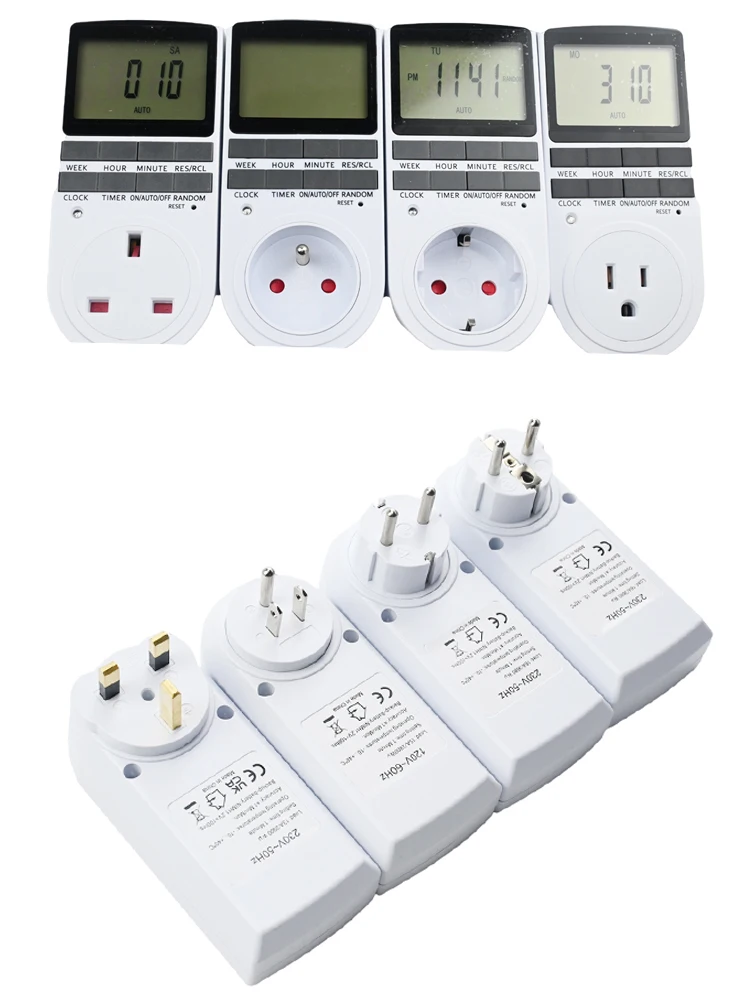 

EU/US/FR/BR Plug Digital Timer Switch - 7-Day Programmable, 230V/110V, 12/24 Hour Kitchen Timer Outlet