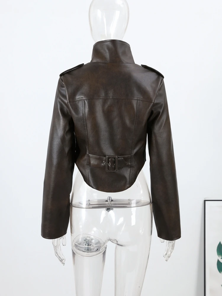 Vintage Women’s Cropped Faux Leather Jacket Stand Collar Balloon Sleeve Biker Style PU Leather Coat Streetwear Fashion Outfit 6 Vintage Women's Cropped Faux Leather Jacket Stand Collar Balloon Sleeve Biker Style PU Leather Coat Streetwear Fashion Outfit 6