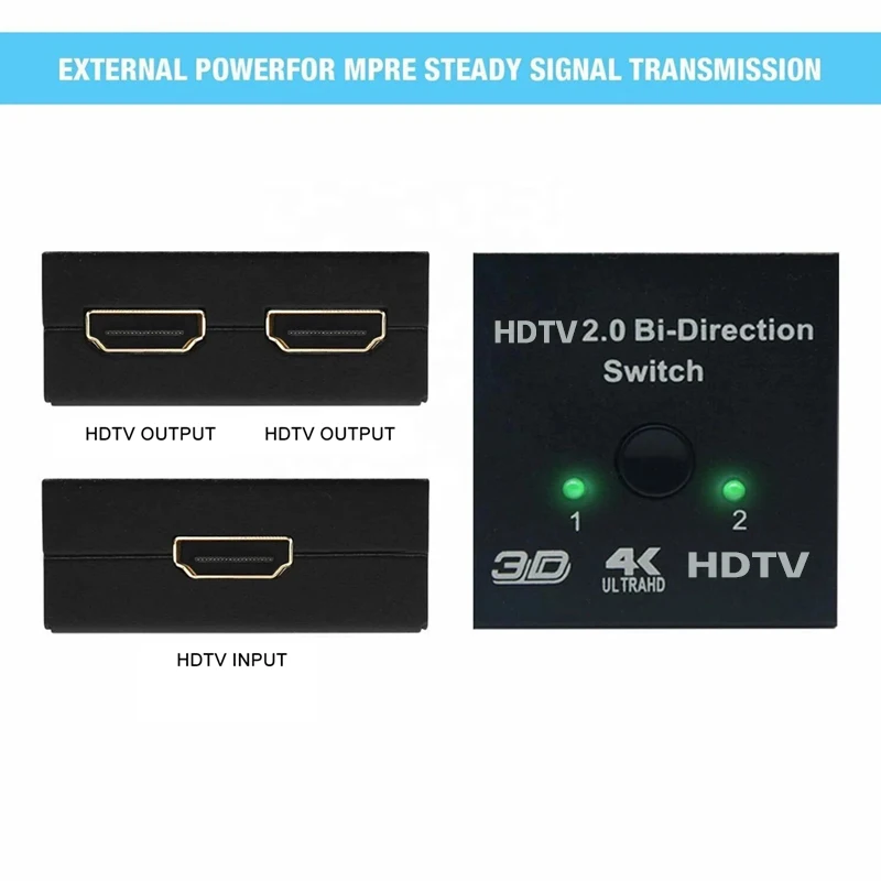 Bi Direction Switch HDTV 2.0 4K 60HZ HDTV Splitter Switcher 1x2 2x1 New Dual 2 Ports Adapter Converter Supports Ultra HD 4K