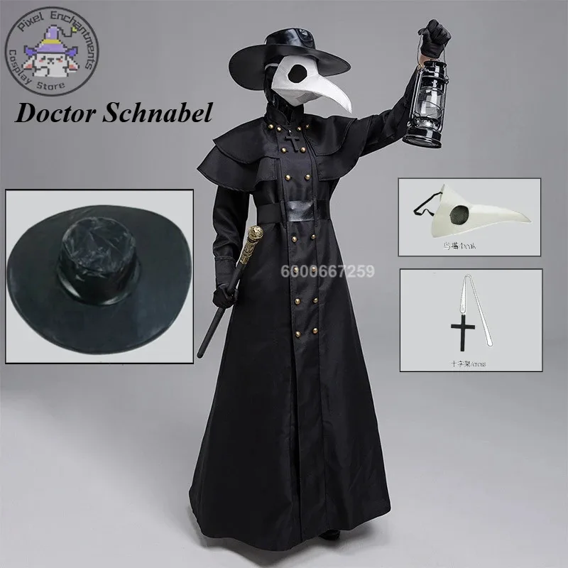 

Halloween Party Medieval Hooded Robe Plague Doctor Costume Mask Hat Men Monk Cosplay Steampunk Priest Horror Wizard Cloak Cape
