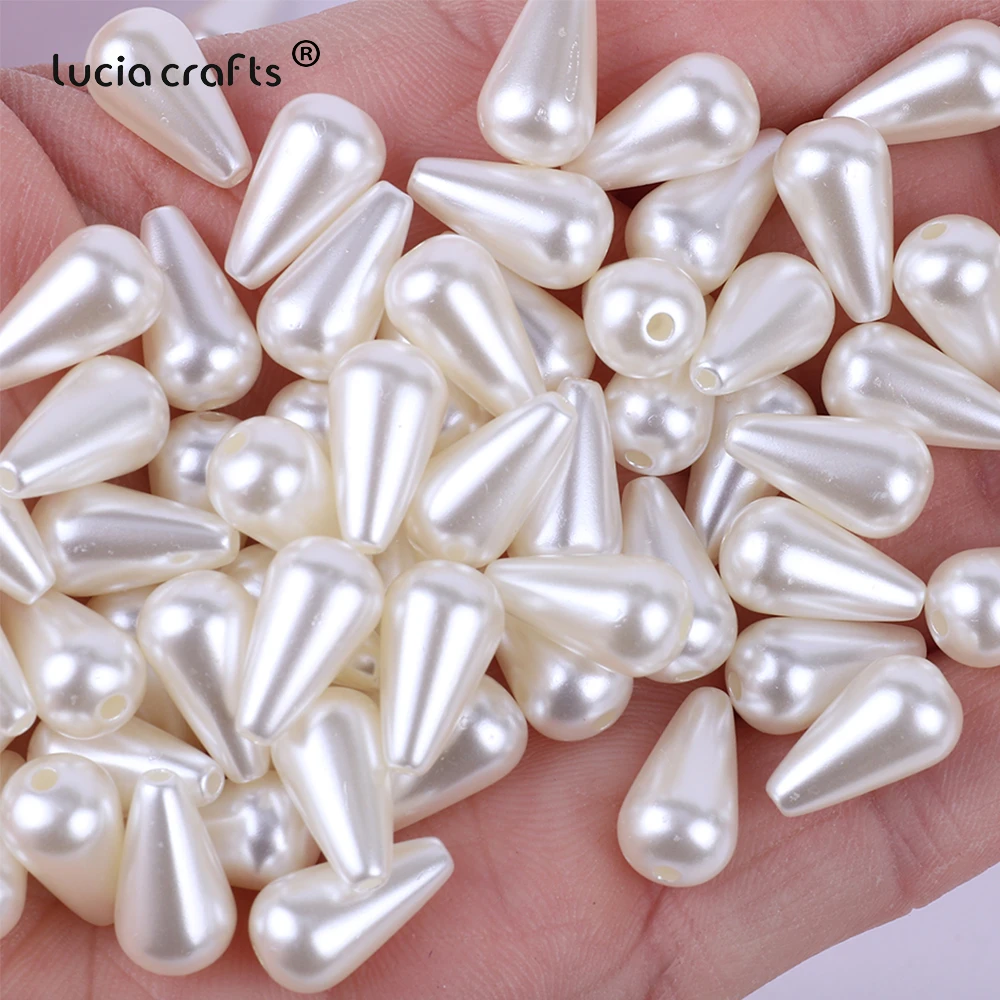 50pcs Water Droplets Shape ABS Imitation Pearl Bead  With Hole Beads For DIY Earring Bracelet Jewelry Making I0824