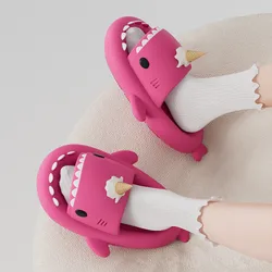 Cute Ice cream Shark Slippers Women Men Summer Shoes Thick Sole Anti-slip Indoor Bathroom Slides Couples Beach Street Sandals