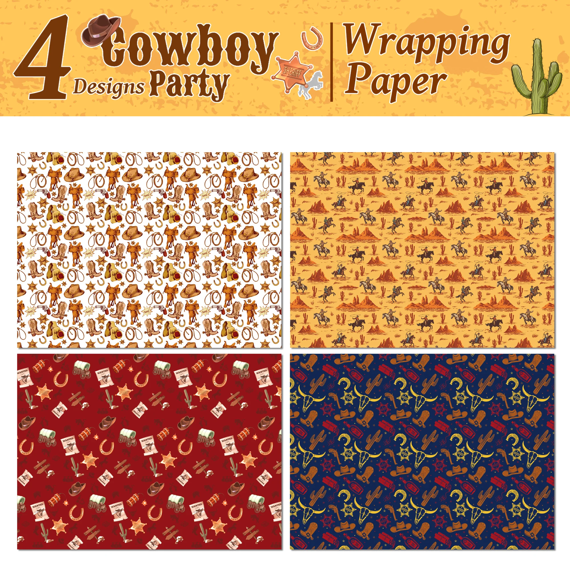 12pcs Wild West Cowboy Birthday Gifts Wrapping Papers Wrapping Decoration Tissue Baby Shower Party Crafts Presents Packing Paper