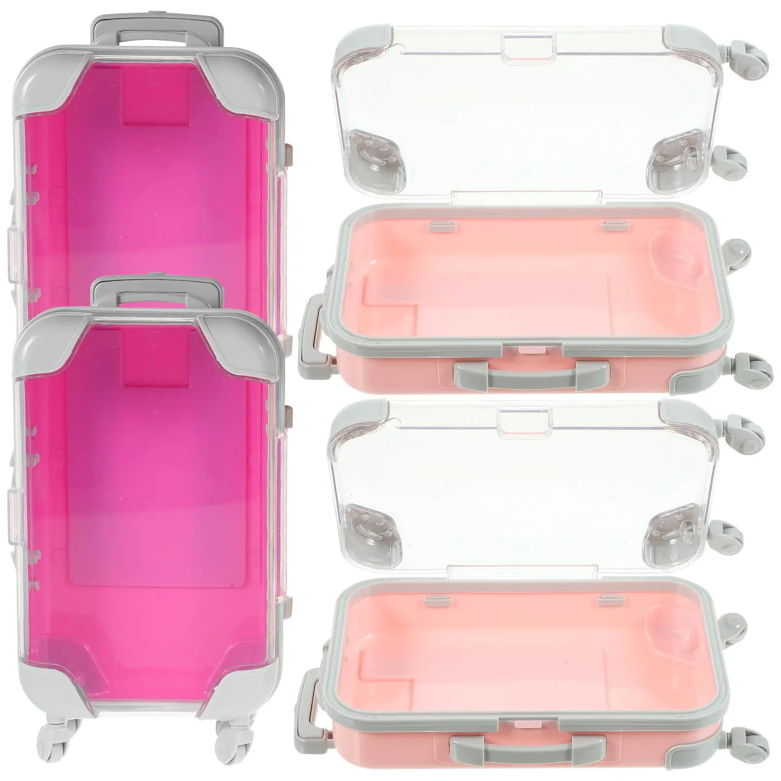 

4pcs Eyelash Box Mini Suitcase Travel Case Pink Rose Makeup Bag Toiletry Plastic Purse Women Portable Storage