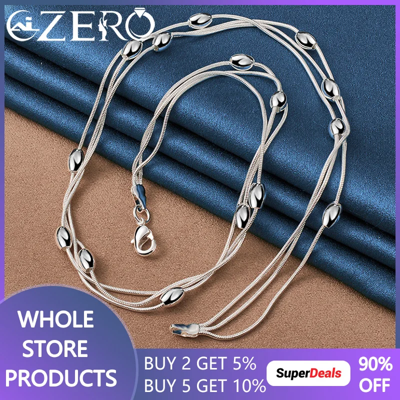 

ALIZERO 925 Sterling Silver 18 Inch Many Snake Chain Beads Necklace For Women Fashion Wedding Engagement Party Jewelry