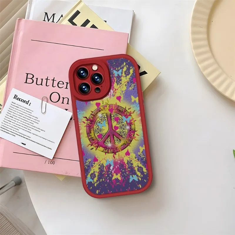 Hippie Psychedelic Art Peace Phone Case Red For IPhone 11 13 14 12 Pro Max Mini Xs X Xr 7 8 Plus SE2020 Leather Silicone Coque