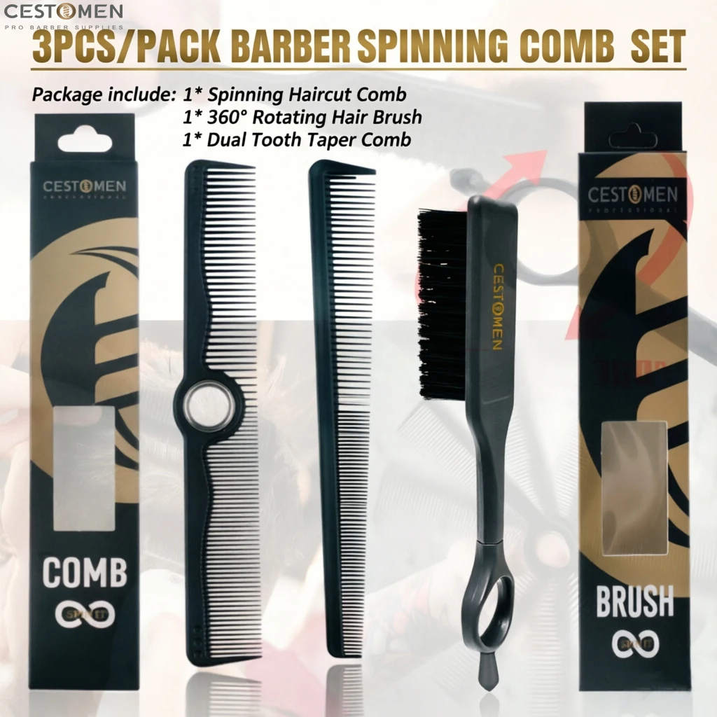 

3Pcs New Pro Barber Tools Set Spinning Dual Tooth Haircut Combs Rotating Mini Fade Hair Brush Anti-static Taper Comb For Styling