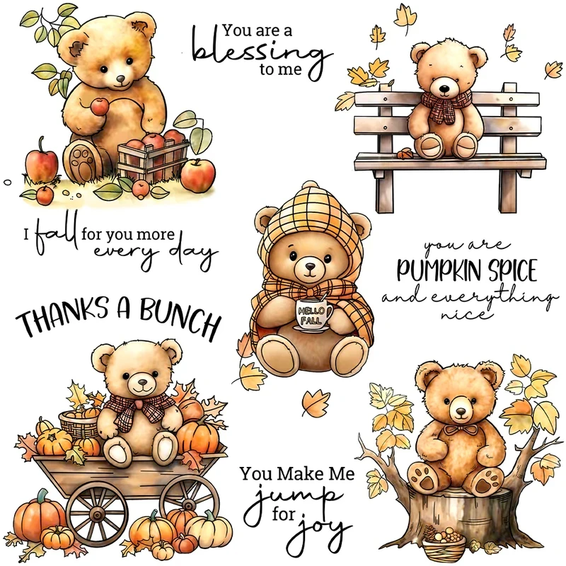 

Autumn Pumpkins And Bears Cutting Dies Clear Stamp DIY Scrapbooking Supplies Metal Dies Silicone Stamp Cards Albums