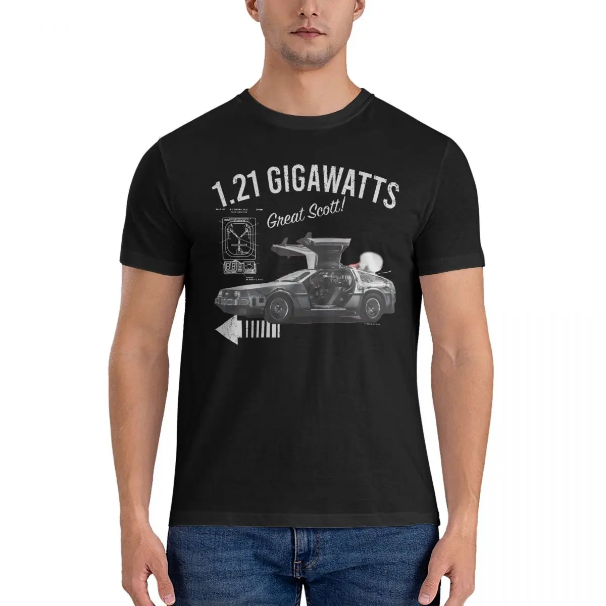 1.21 Gigawatts Delorean Car T Shirts Men's Pure Cotton Vintage T-Shirts O Neck Back to the Future Tee Shirt Short Sleeve