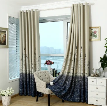 Nordic Light Luxury Style Beige Blue Printed Castle Childlike Curtains Living Room Bedroom Balcony Blackout Curtains