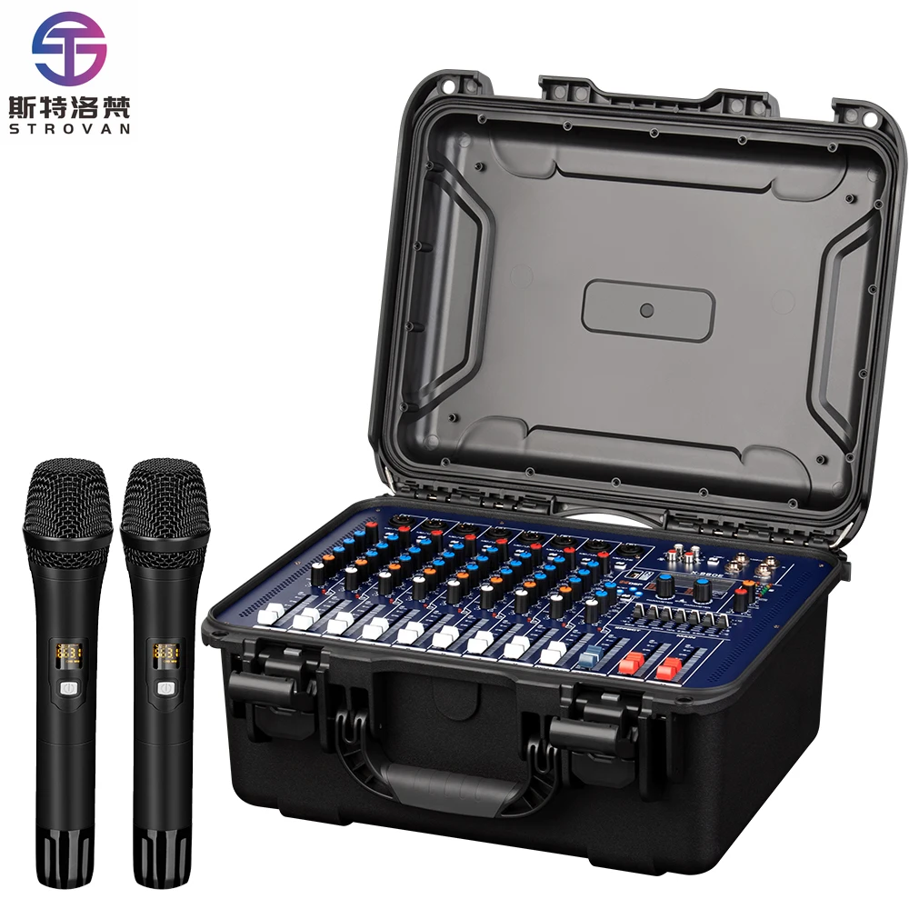 

Professional 8-Channel Audio Power Amplifier 2 Handheld Wireless Microphones Video Lighting Professional Powered Audio Mixer