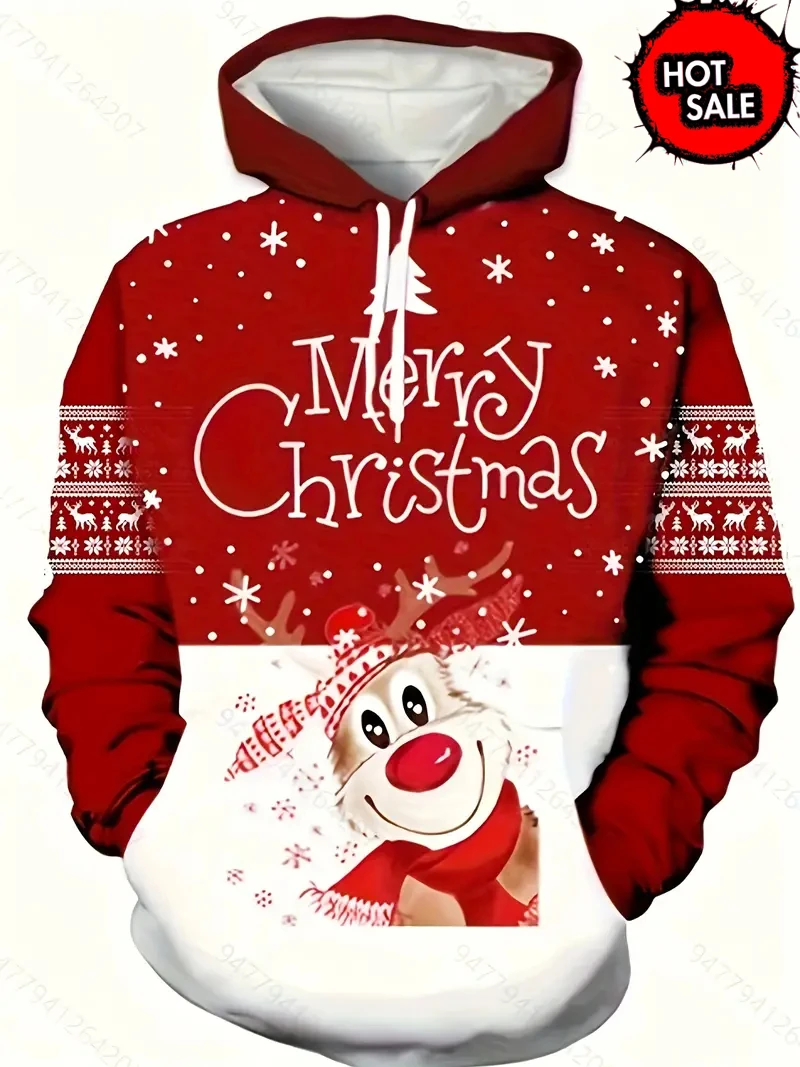 Hot-sale Funny Christmas Deer Men's Hoodies Santa Claus Print Causal Sweatshirt For Women Hooded Pullover Clothes Chilren Hoody