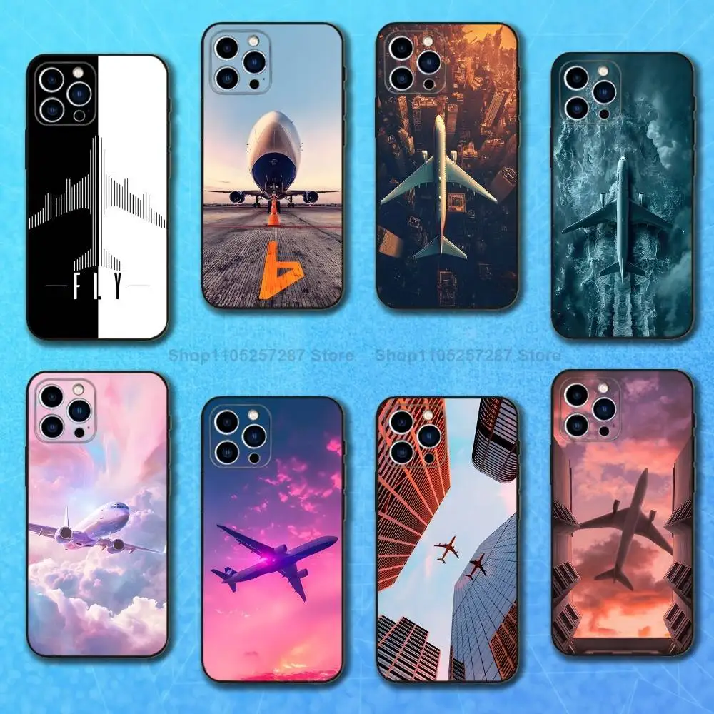 

Plane Travel Art For iPhone 12,16,11,14,15,17,13,X,Mini,SE,XS,Plus,Pro Max,8,7,XR,Soft Silicone Black Case