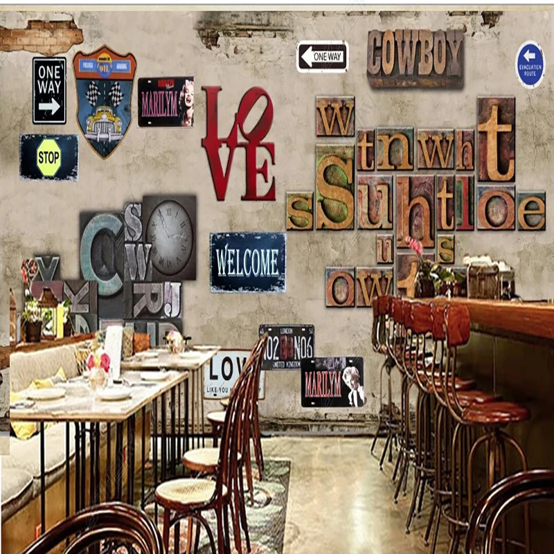 Creative Art Murals Wallpaper Retro Embossed Letters Fresco Living Room Bedroom Study Home Decor Photo Papel De Parede 3D