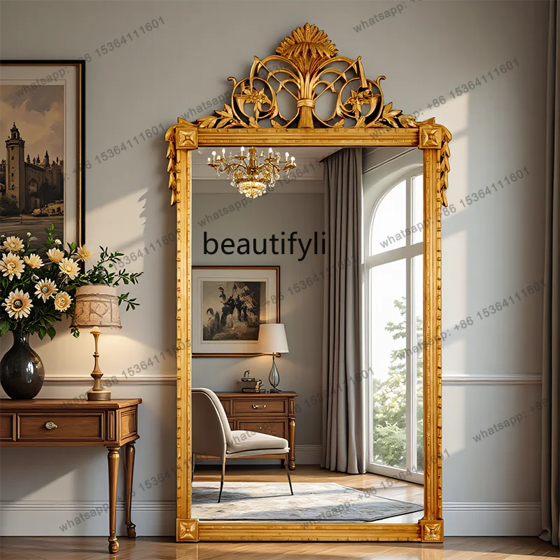 D30 French Luxury Floor Full-Length Mirror   American Retro Dressing Mirror Living Room Decorative Mirror