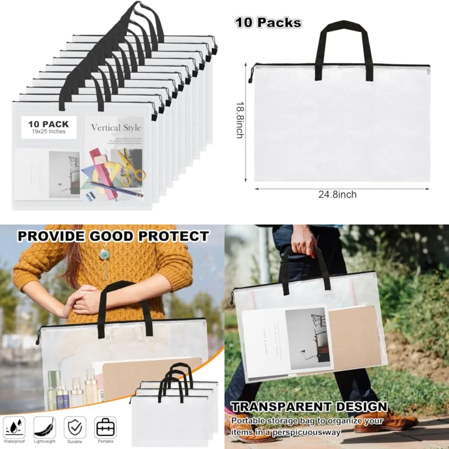 10 pezzi borsa per portafoglio artistico in plastica 18 x 24 pollici custodia per portafogli artistici custodia per poster artistico contenitore per poster scrapbook