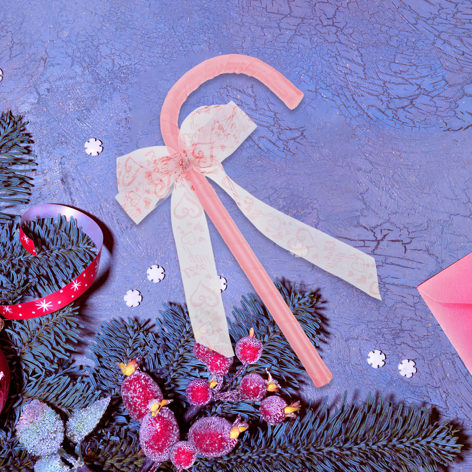 

Pink Bow Tie Cane for Halloween Valentine Costume Party Role Play Dance Event Fancy Accessory Prop Walking Stick Decor