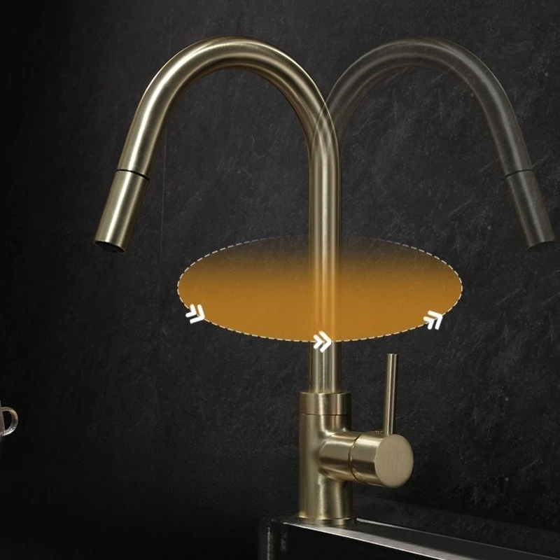 Antique Copper Pull-out Kitchen Faucet, Household Vegetable Basin Sink, Rotating Hot and Cold Dual-use Splash Proof Faucet