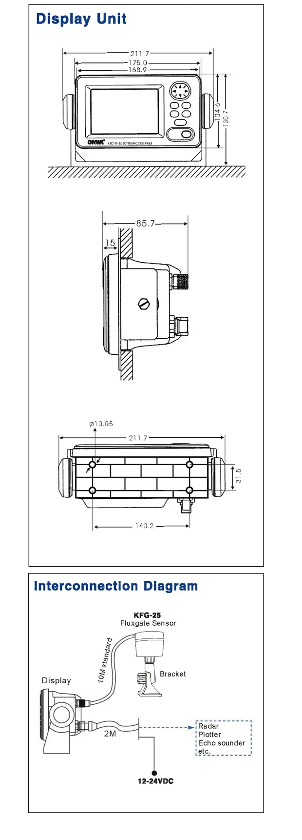 marine Electronic Fluxgate compass KEC-30