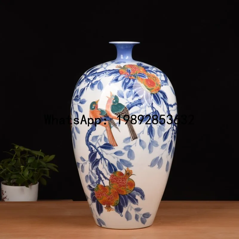 XL Hand-painted Underglaze Creative Ceramic Vase Ornament Collectible Art Porcelain Bottle