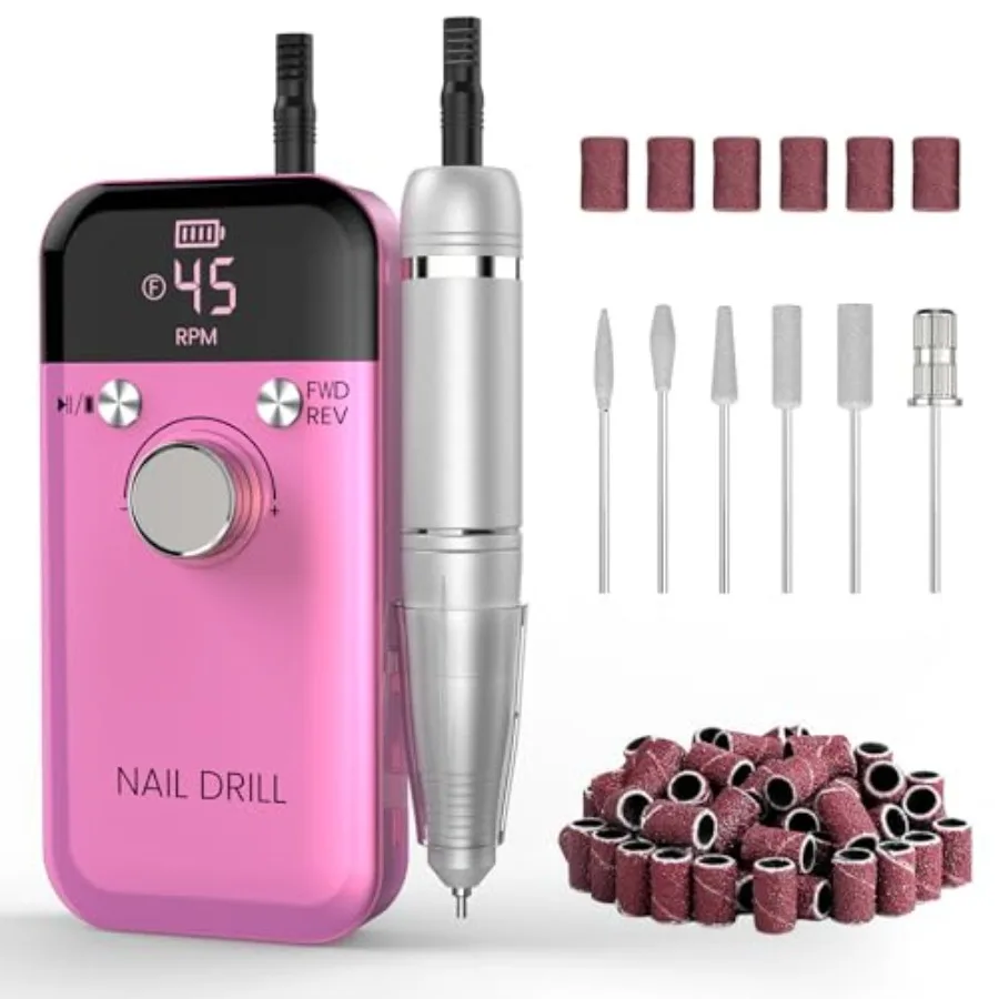 Portable Cordless Nail Drill Electric File for Acrylic Nails Rechargeable Manicure Pedicure Tool Kit in Silver with 10 Speed Se