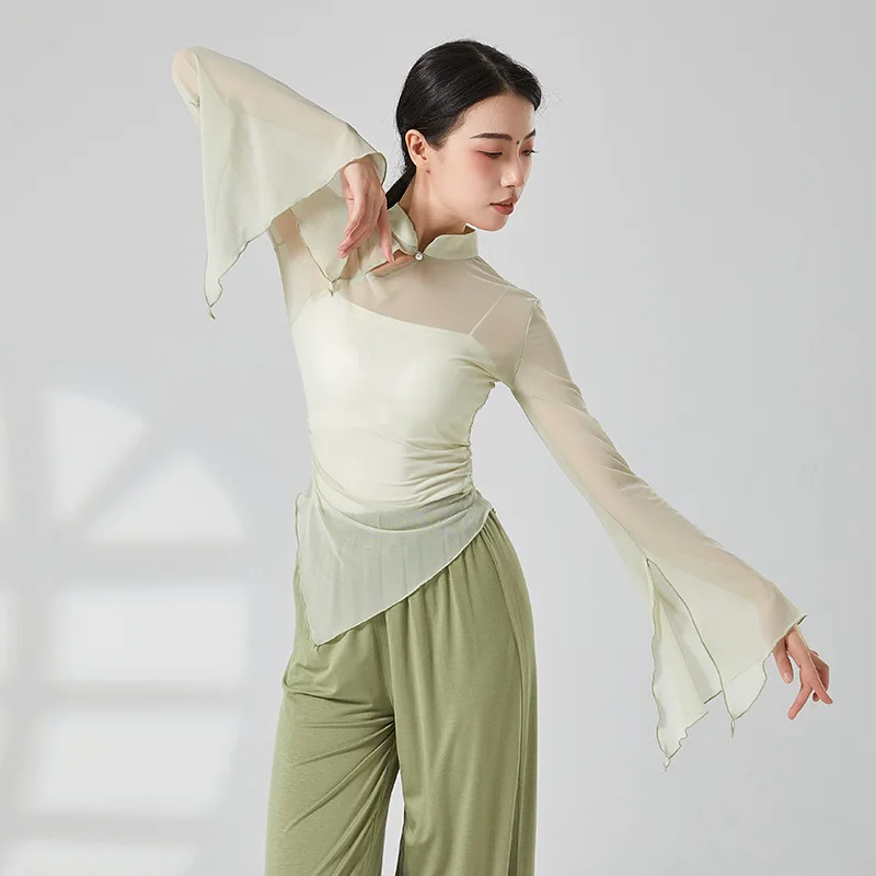Abiti da pratica per rima del corpo di danza classica in stile cinese, abbigliamento da donna elegante per prestazioni, colletto cheongsam, vestiti in rete