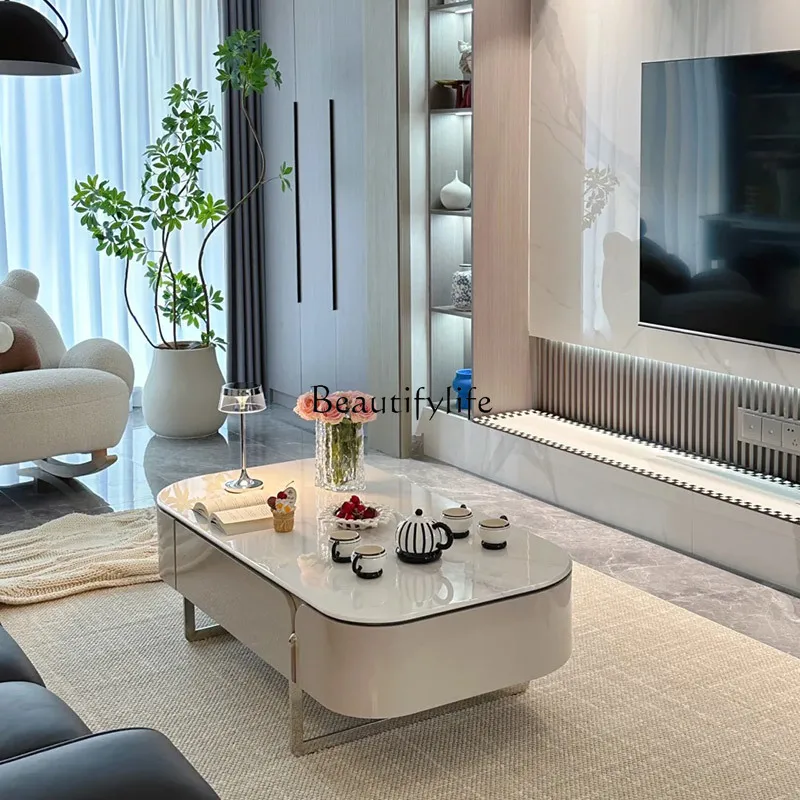 

Living room French cream style rectangular coffee table modern home high-end small apartment slate coffee table