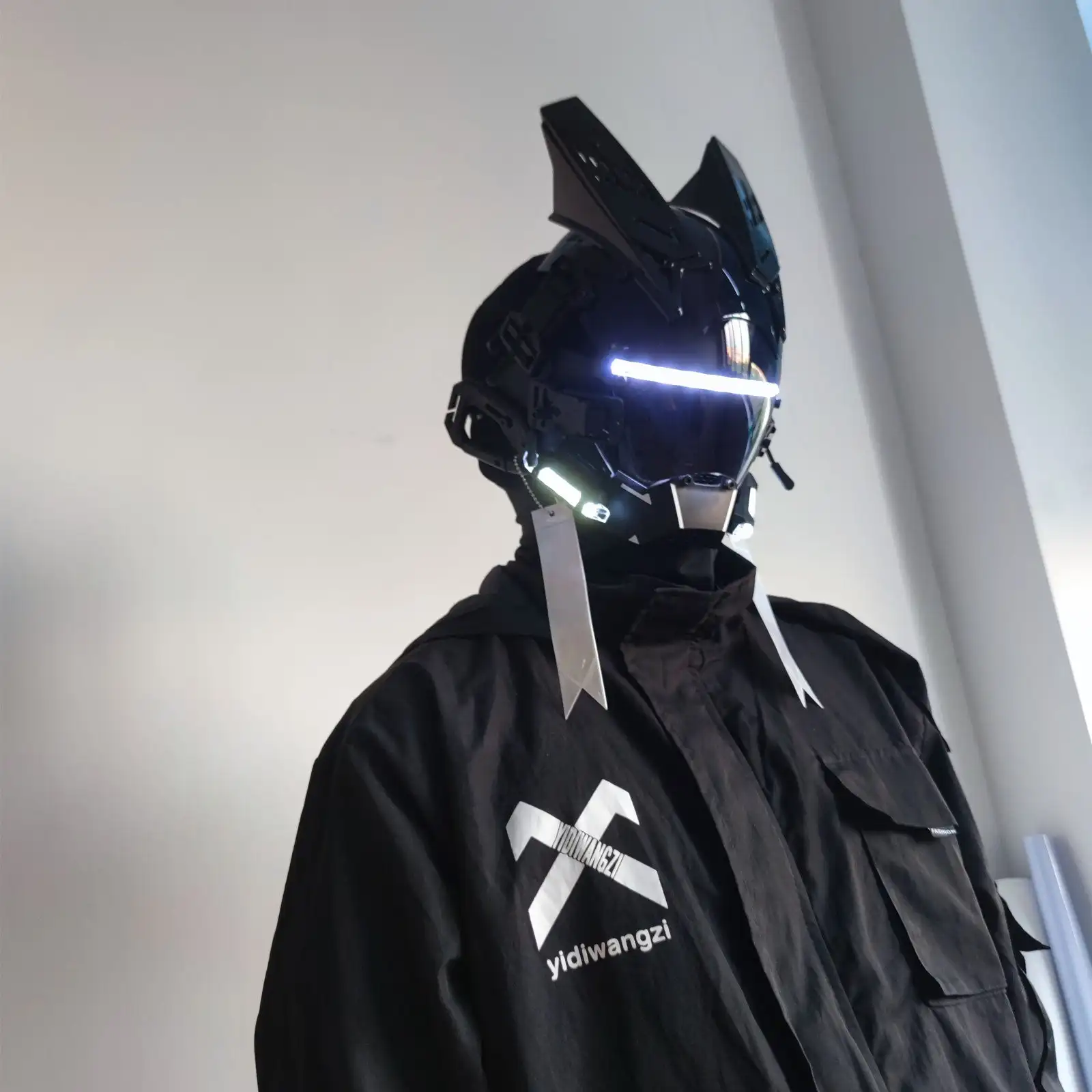 JAUPTO-Capacete Gótico CyberPunk, Capacete Techwear, Tecnologia Cosplay Halloween, Capacete Futurista com Luz LED