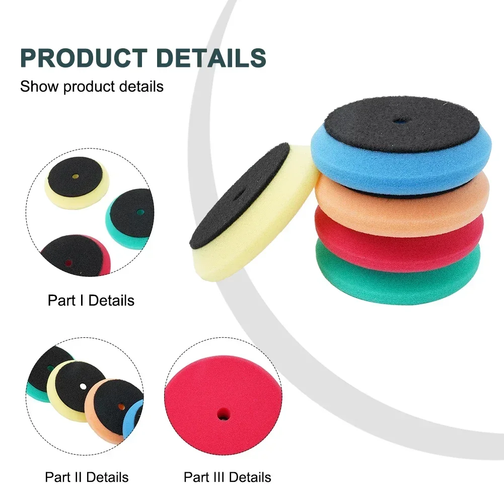 

5 шт., 3 дюйма, 100 мм, полировальный диск для автомобиля, полировальный вощеной диск, губка, полировальные пенопластовые подушечки для RO/DA, адаптер для полировки автомобиля, дрели