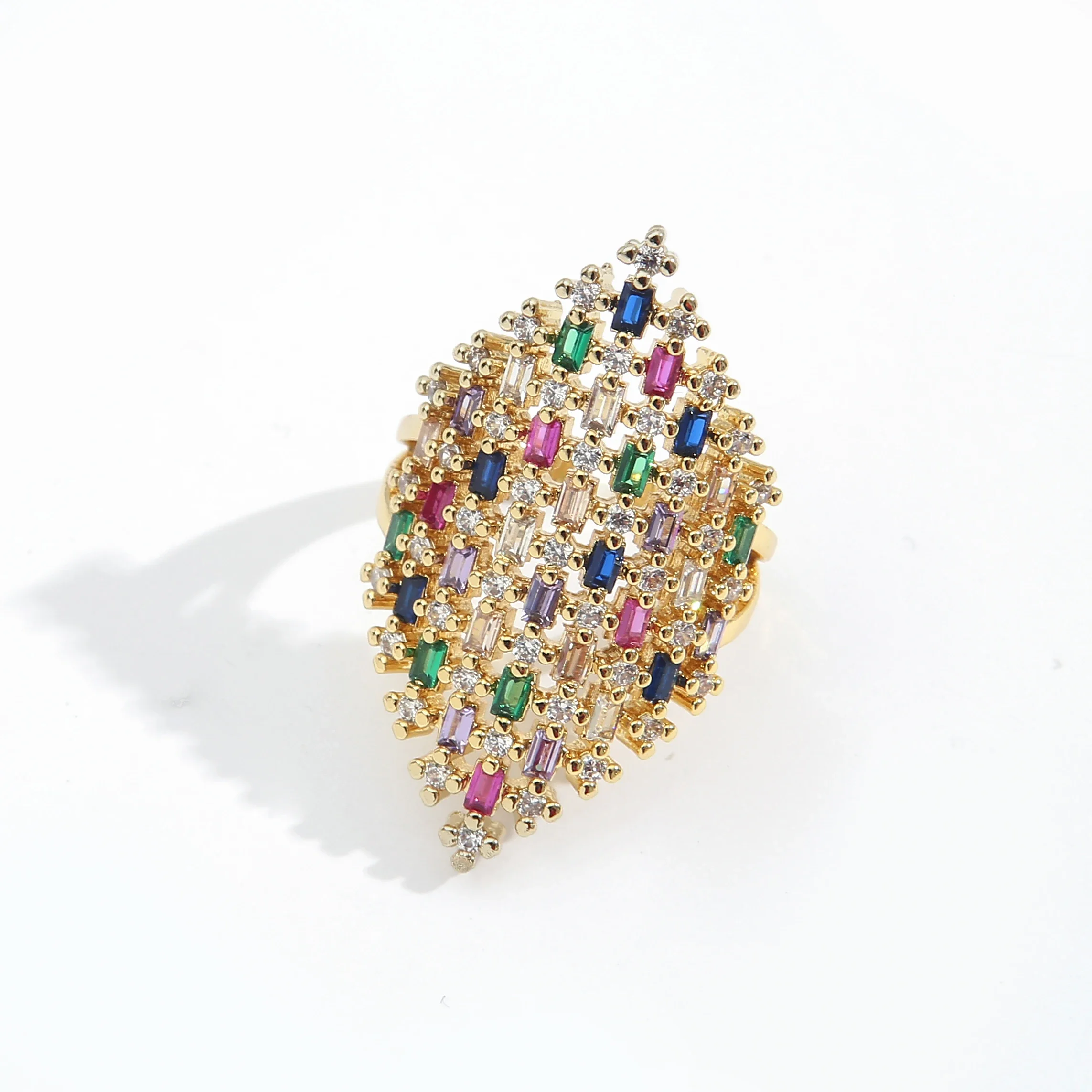 Luxury Colorful Cubic Zirconia Rings For Women Bohemian Colorful Woman\'s Rainbow Ring INS Statement Rings Party Wedding Jewelry