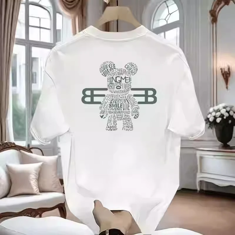 100% pure cotton men's luxurious brand letter print T-shirt, short-sleeved T-shirt, high-quality men's clothing, streetwear