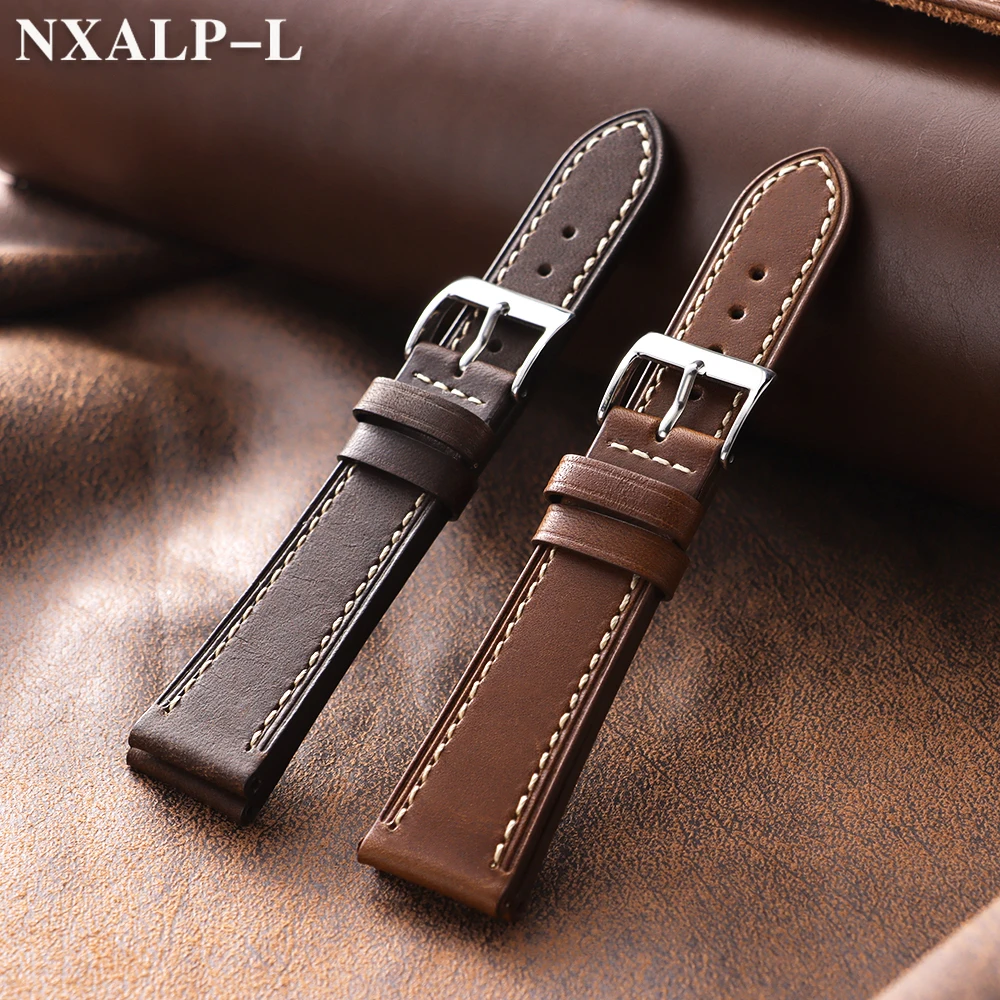 الرجعية النفط الشمع الجلود حزام (استيك) ساعة 18 مللي متر 20 مللي متر 22 مللي متر رئيس طبقة جلد العجل حزام الأخضر البني معصمه للرجال النساء ساعة اكسسوارات