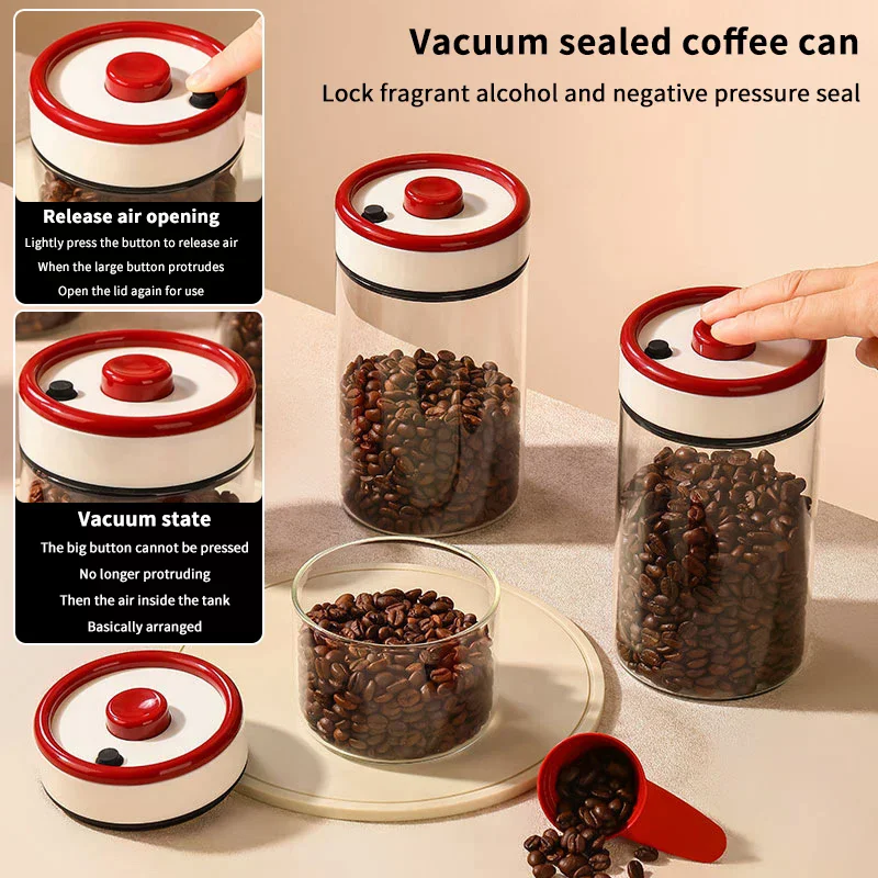 Picture 3: Coffee Beans Vacuum Sealed Tank Transparent Glass Food Storage Jars Household Moisture-proof Air Extraction Airtight Container
