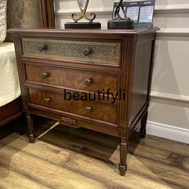 Solid wood storage bedside table