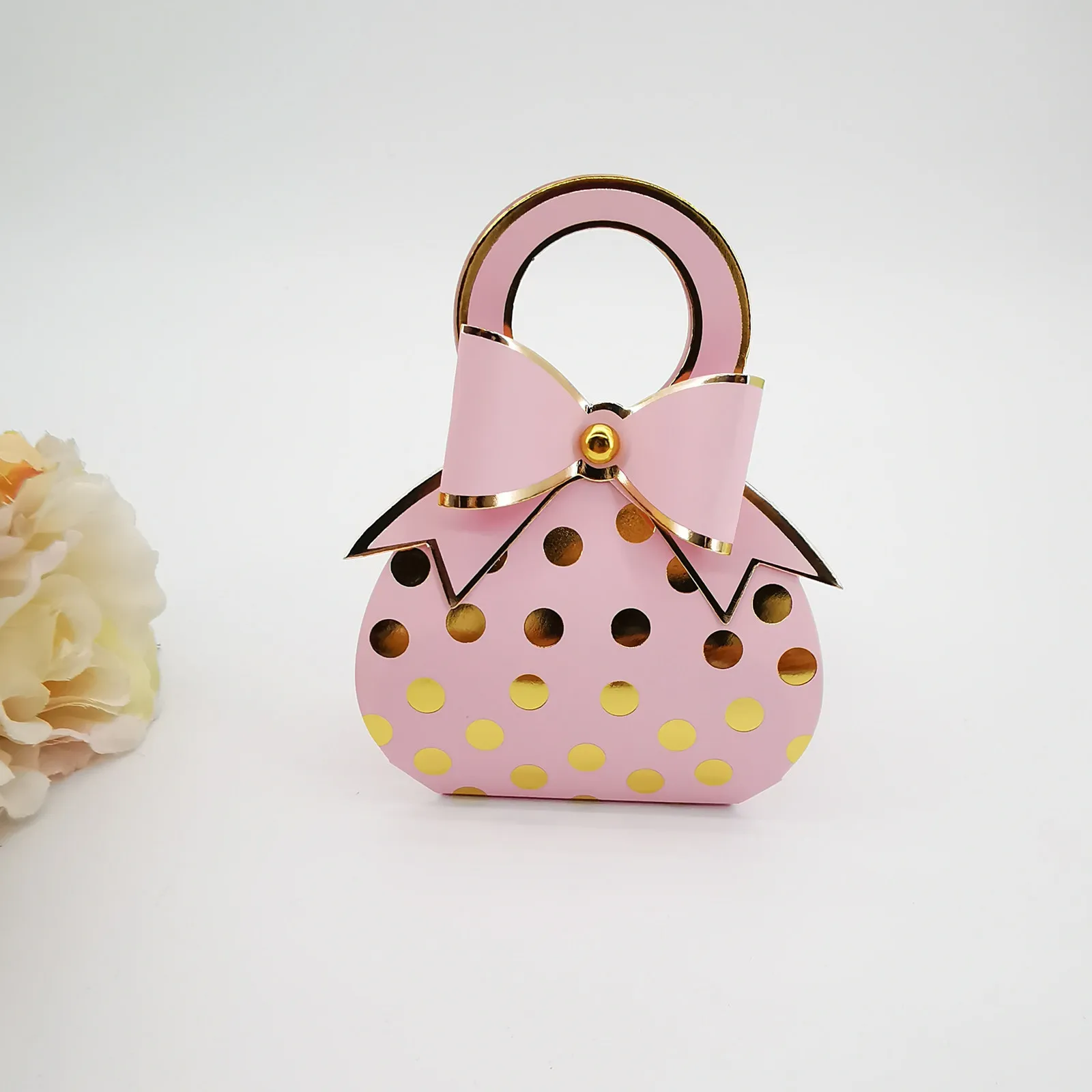 50 قطعة صندوق حلوى الزفاف الإبداعية المحمولة البولكا نقطة كاندي صندوق الجدول الحلوى القوس صندوق ورقي 6.5x3.5x13 سنتيمتر