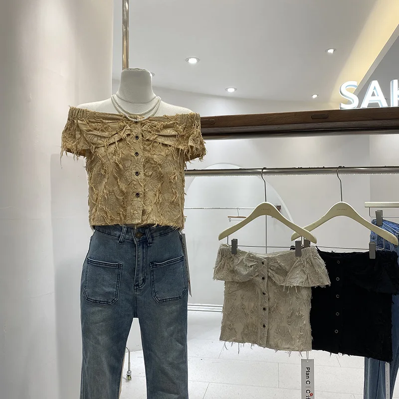 

Elegant Short Shoulder Bared One Shoulder Women's Shirt Tassel Trim Fashion Design Simple Style Commute Style Summer 2024