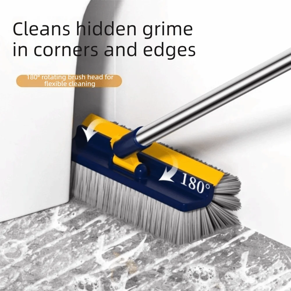 Detachable 5 in 1 Floor Scrub Brush V-Shaped Bristles Plastic Groove Tile Cleaning Brush Long Handle Squeegee Brush Windows