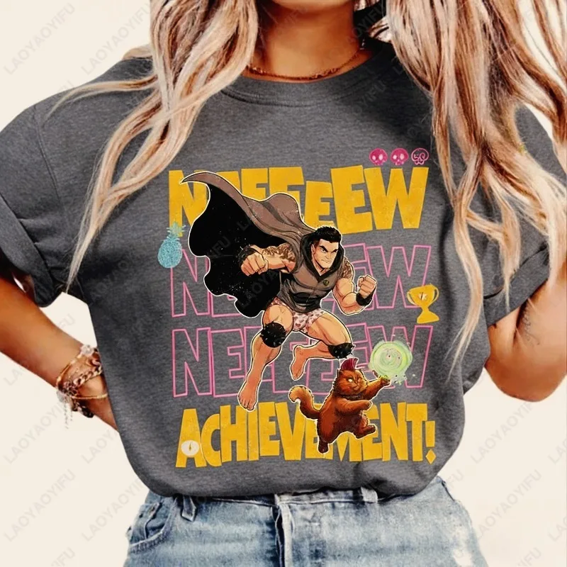 New Achievement Dungeon Crawler Carl Princess Donut And Mongo Cotton Shirts Retro O-neck Tops Fun Ropa Mujer Book Apparel Gift